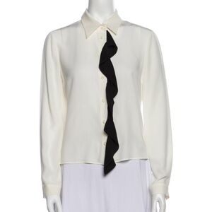 Prada Women’s 100% Silk White & Black Blouse (Size 40)